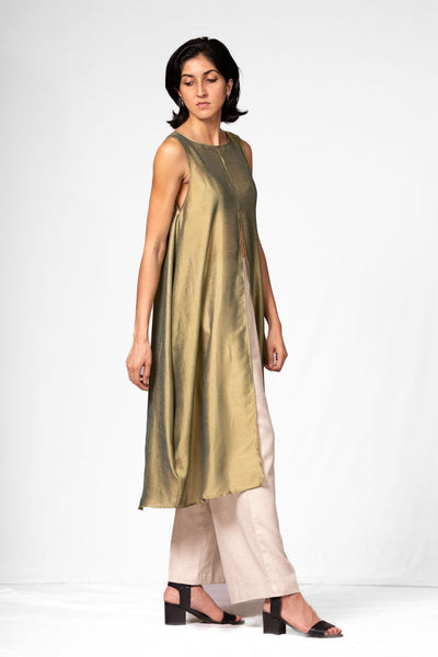 Middle Slit Metallic Green Kurta