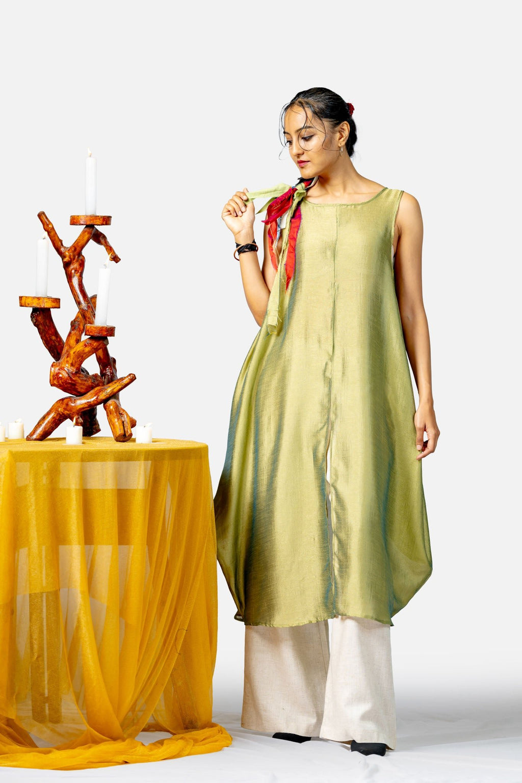 Middle Slit Metallic Green Kurta