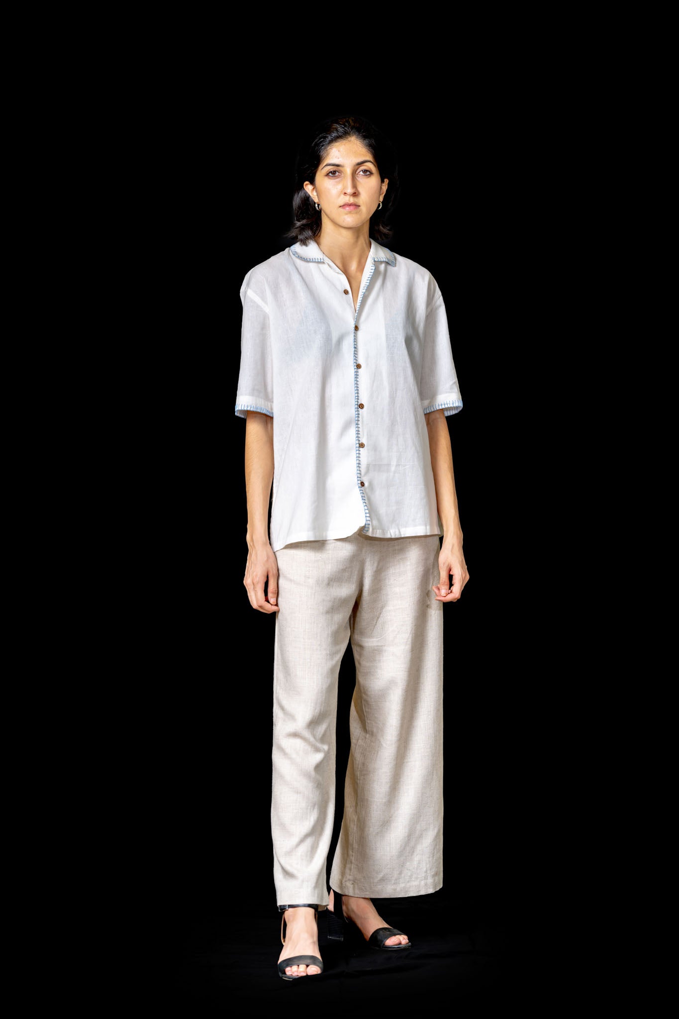 White Hand Stitched Button Down Shirt