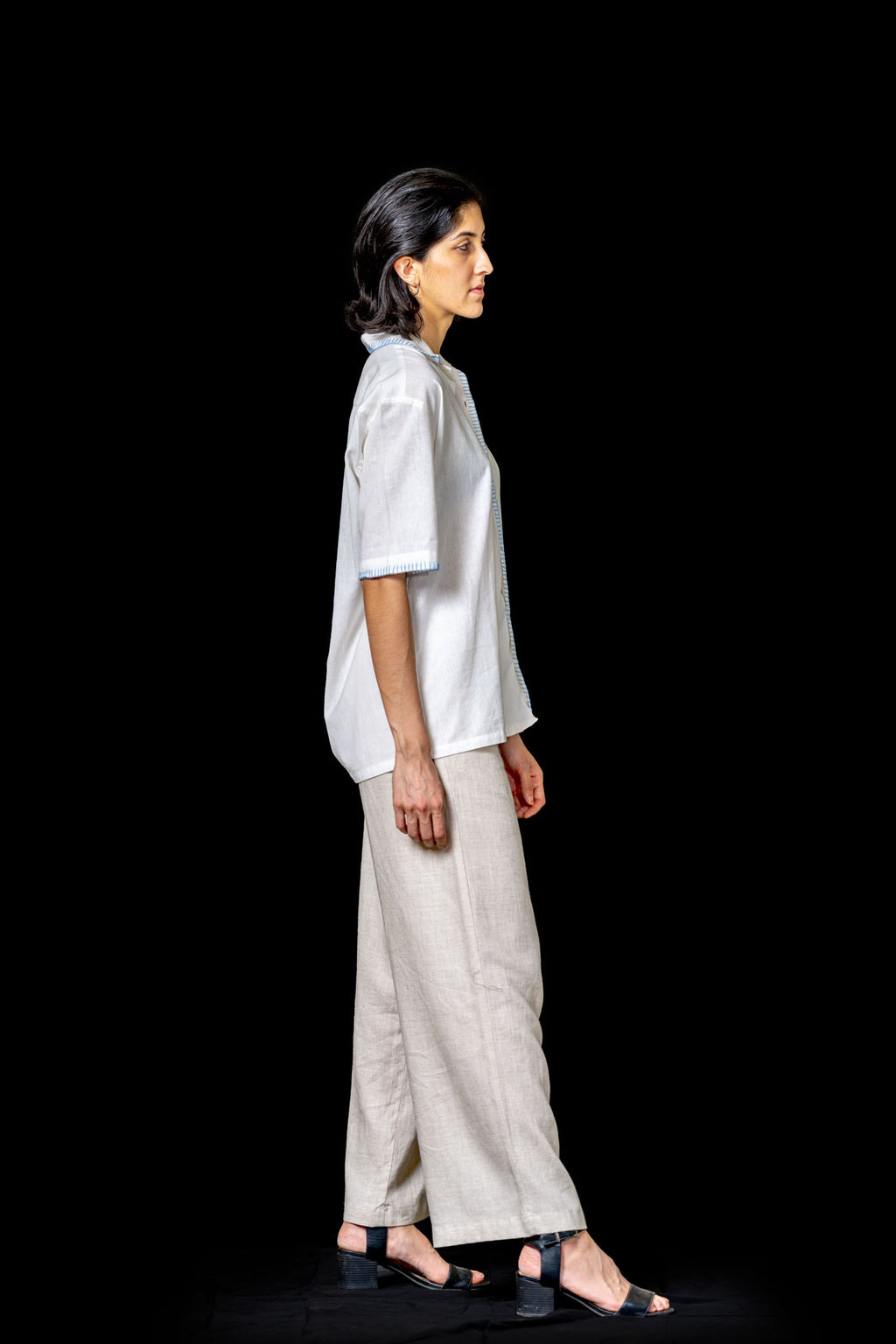 White Hand Stitched Button Down Shirt