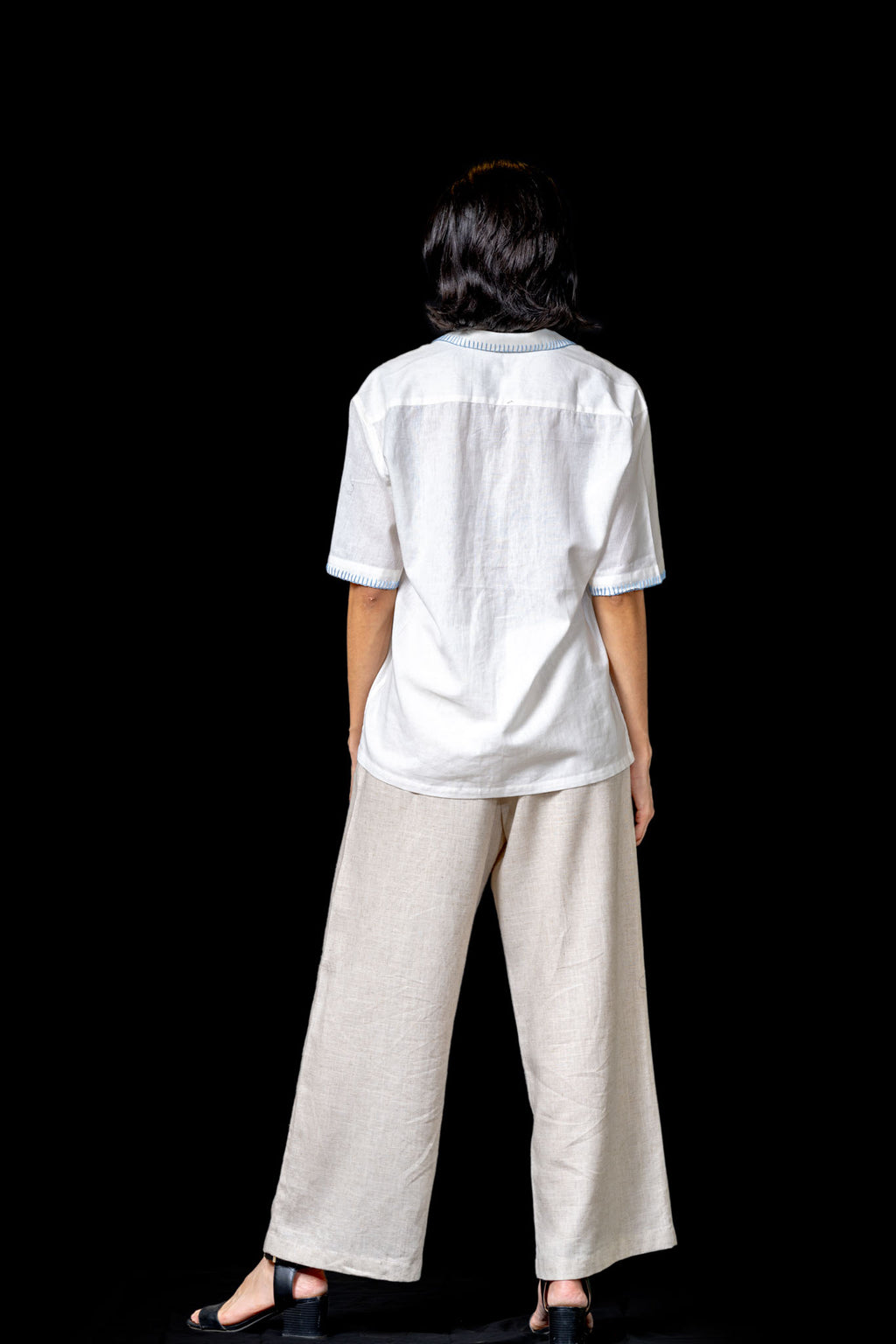 White Hand Stitched Button Down Shirt