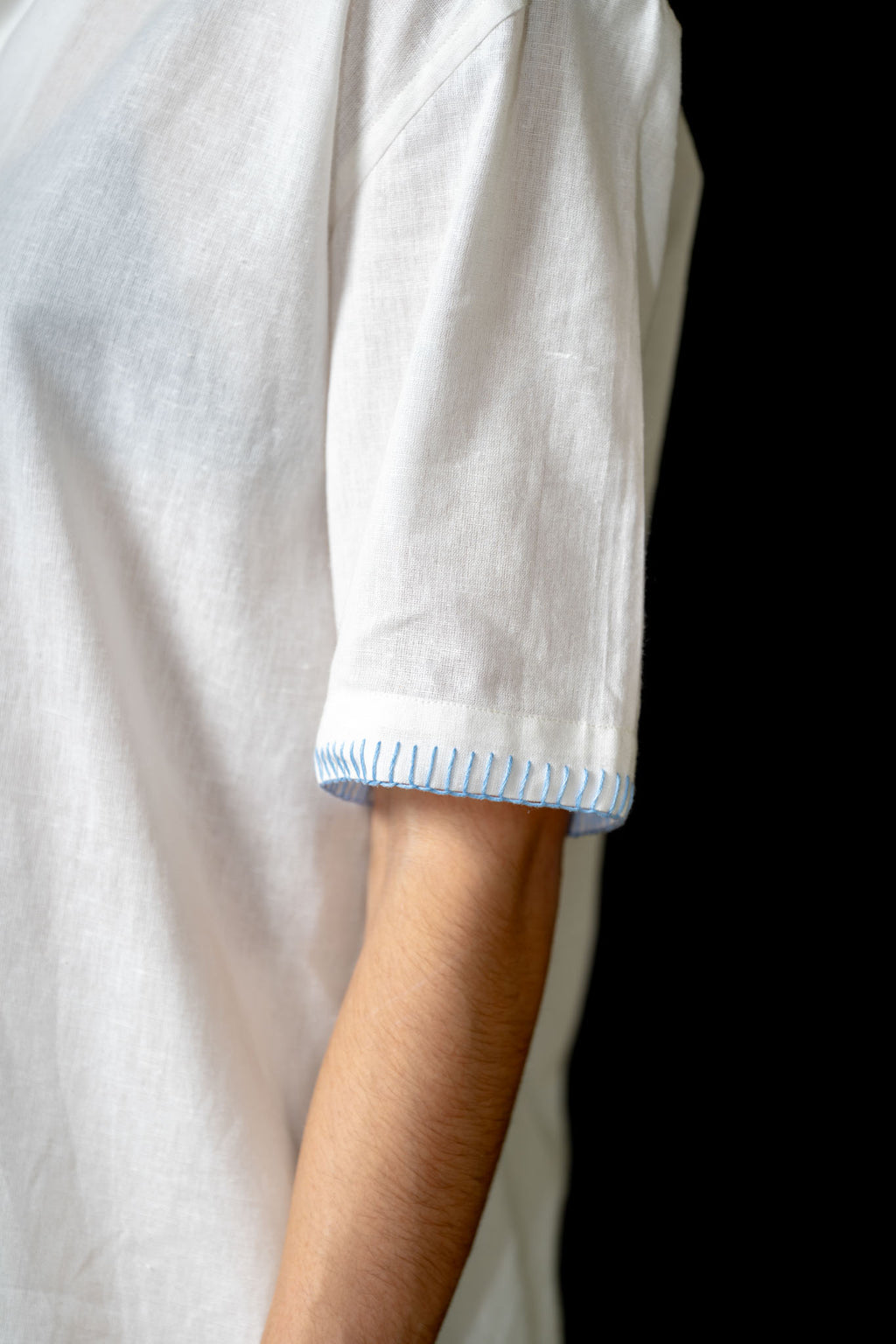 White Hand Stitched Button Down Shirt