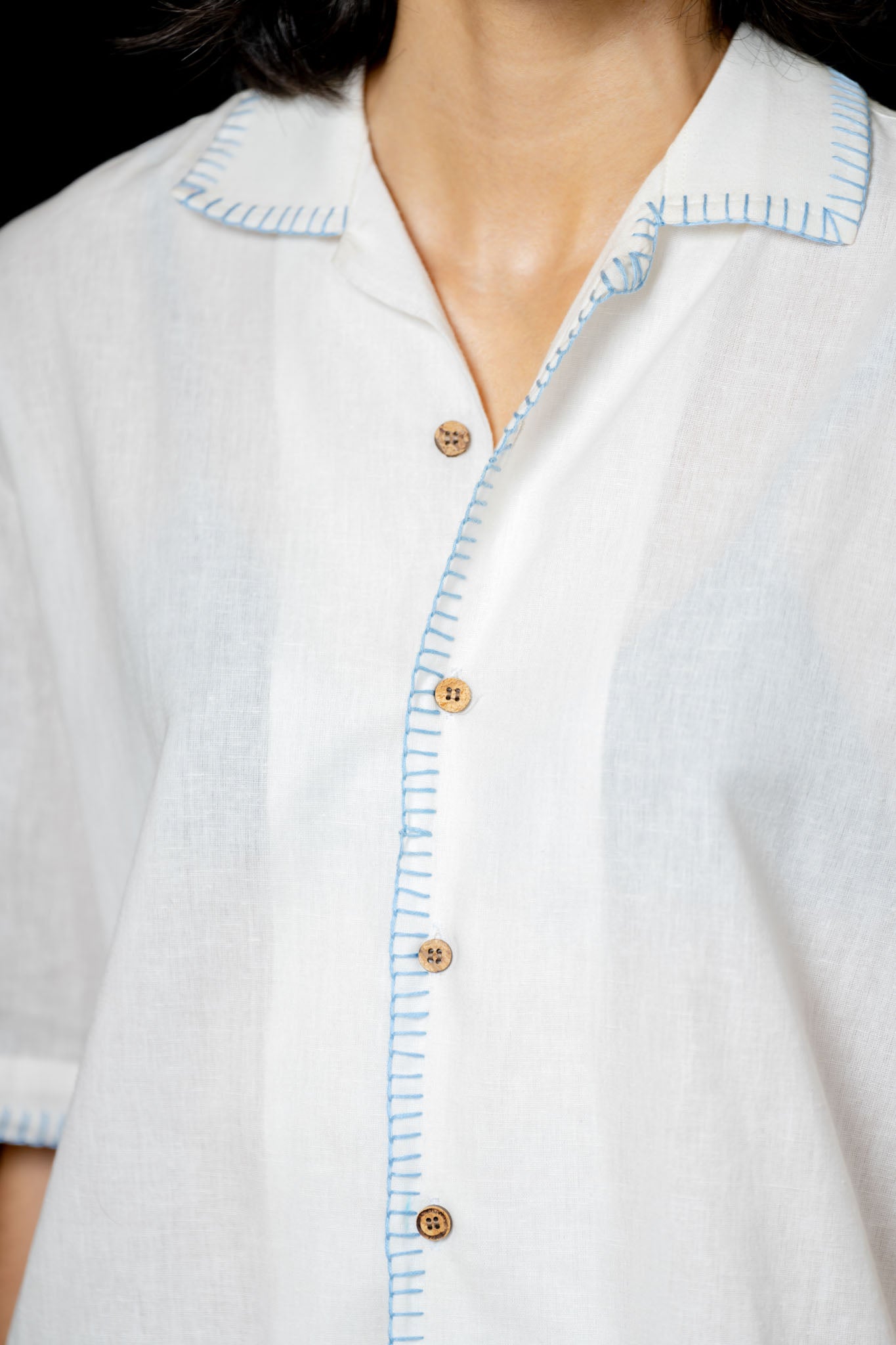 White Hand Stitched Button Down Shirt