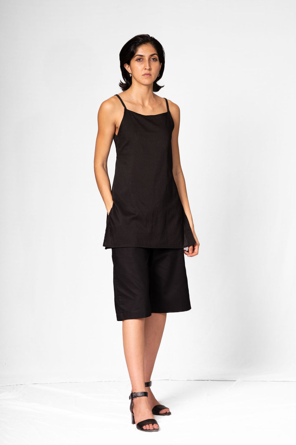 Long Black Wide Leg Shorts