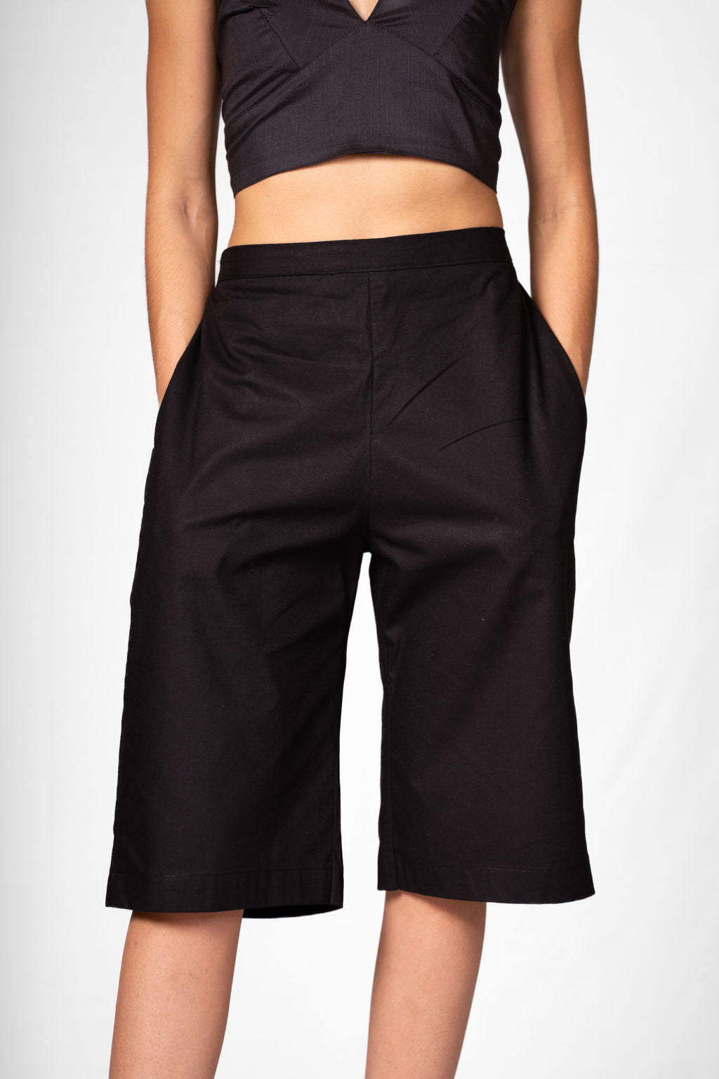 Long Black Wide Leg Shorts