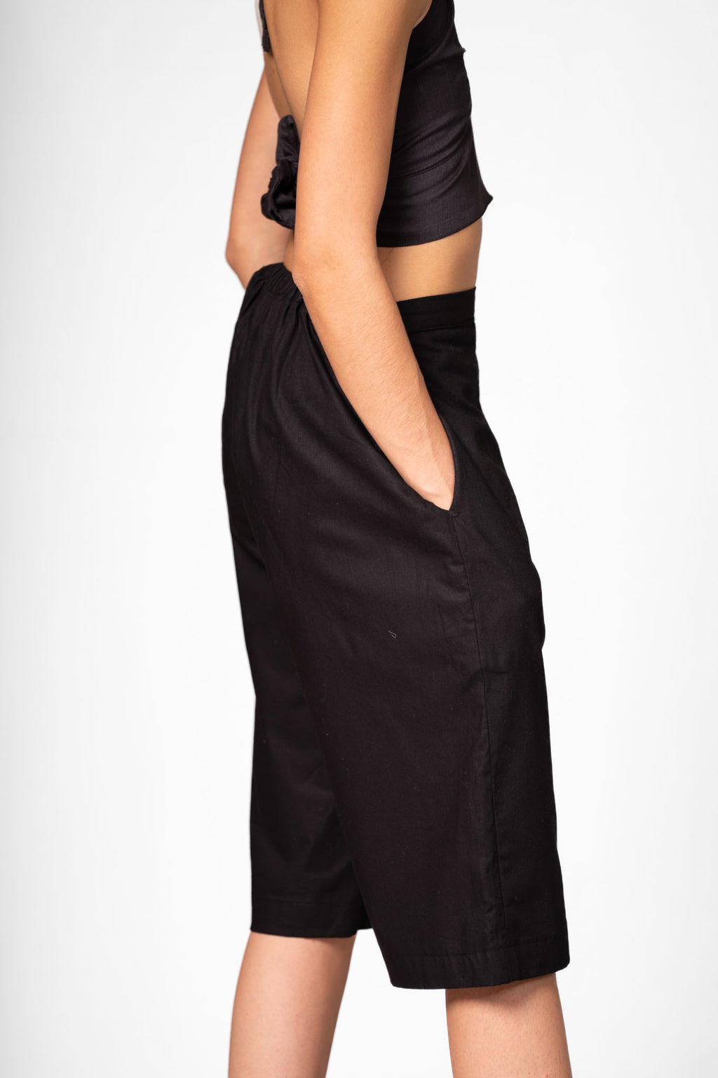 Long Black Wide Leg Shorts