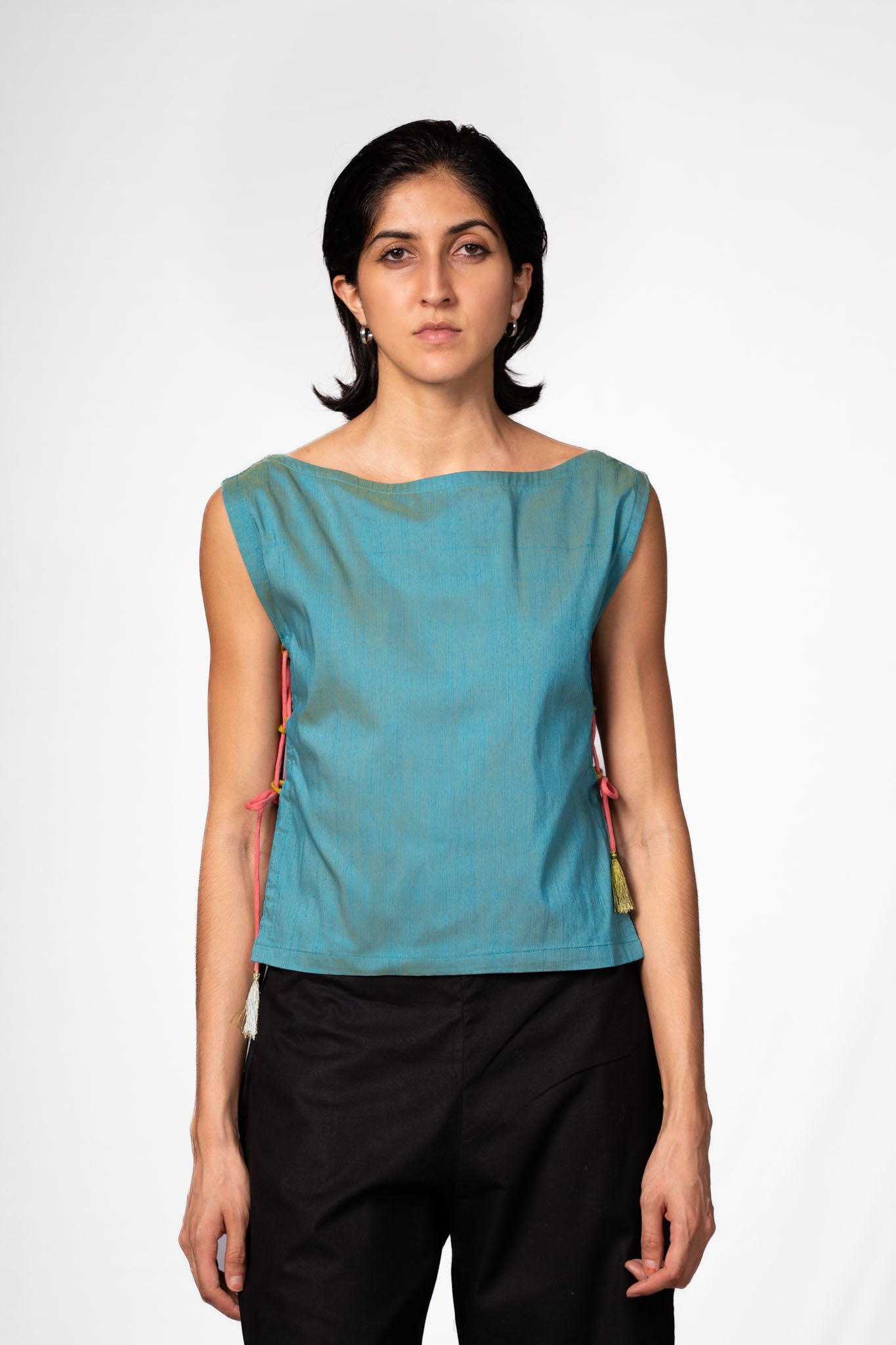 Blue Boat Neck Top