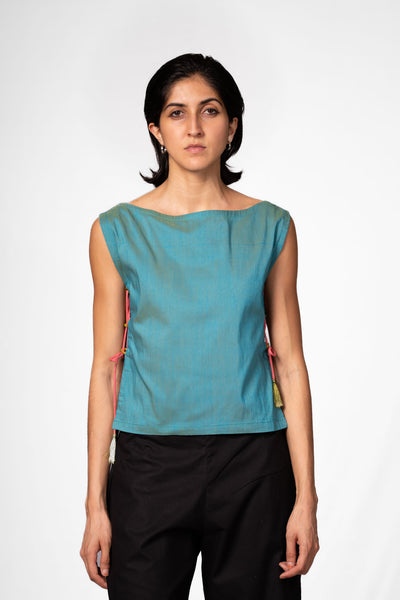 Blue Boat Neck Top