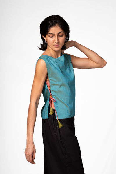 Blue Boat Neck Top