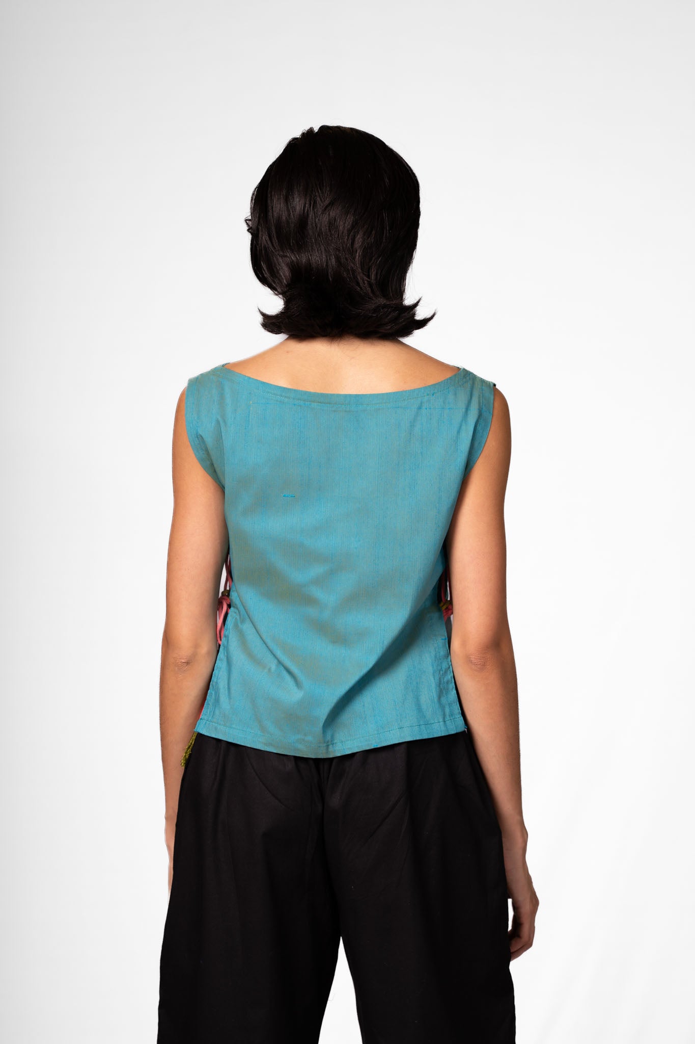 Blue Boat Neck Top
