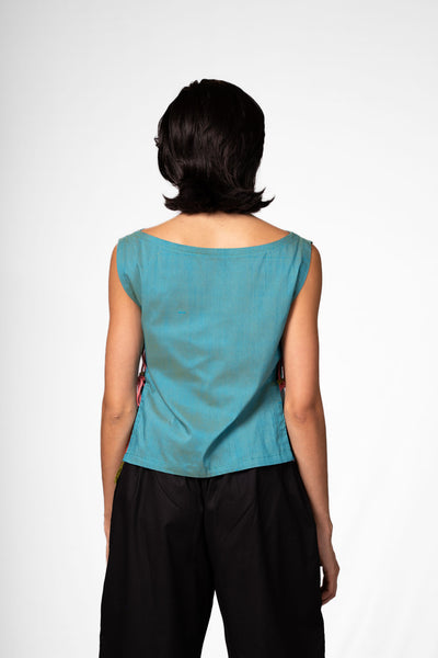 Blue Boat Neck Top