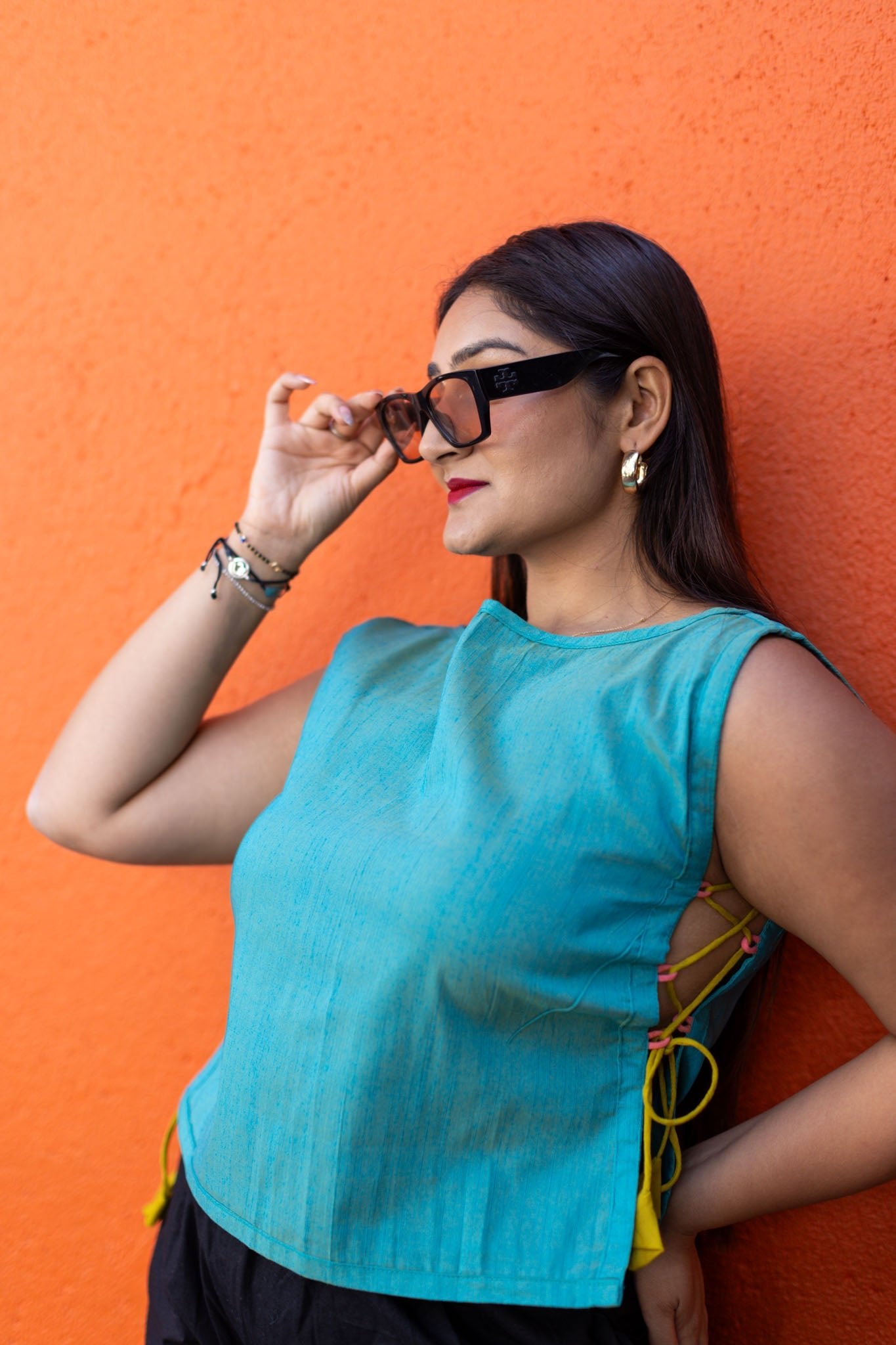 Blue Boat Neck Top