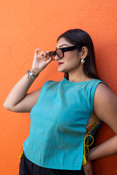Blue Boat Neck Top