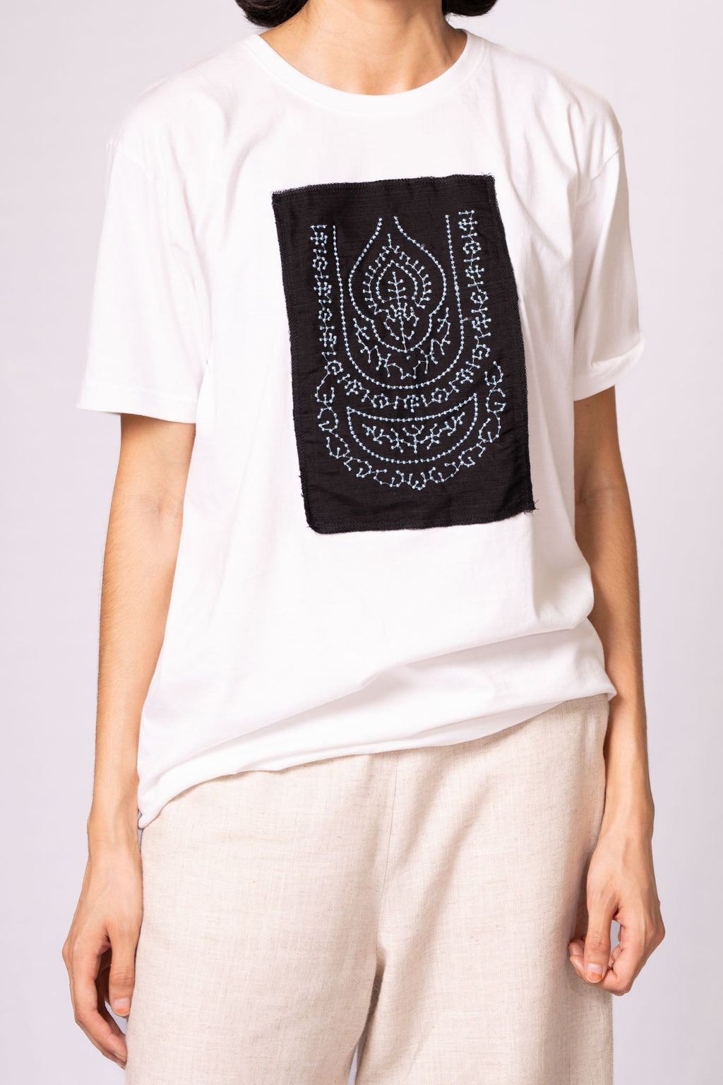 Patchwork Embroidered Upcycled T-shirt