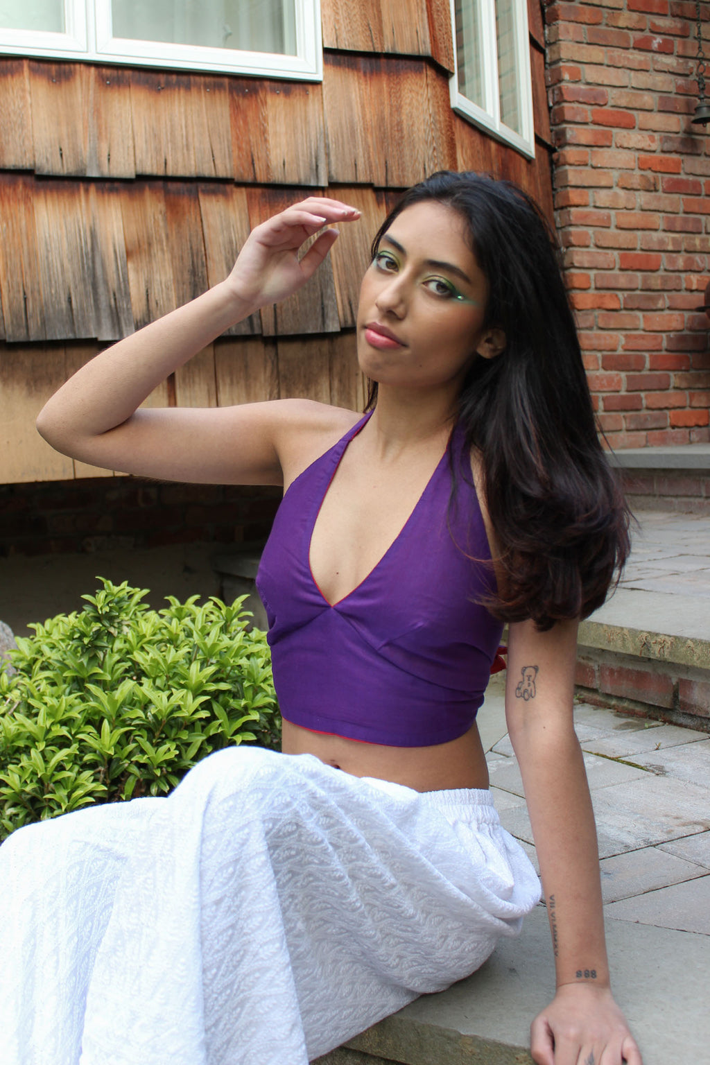 Red and Purple Reversible Halter Top